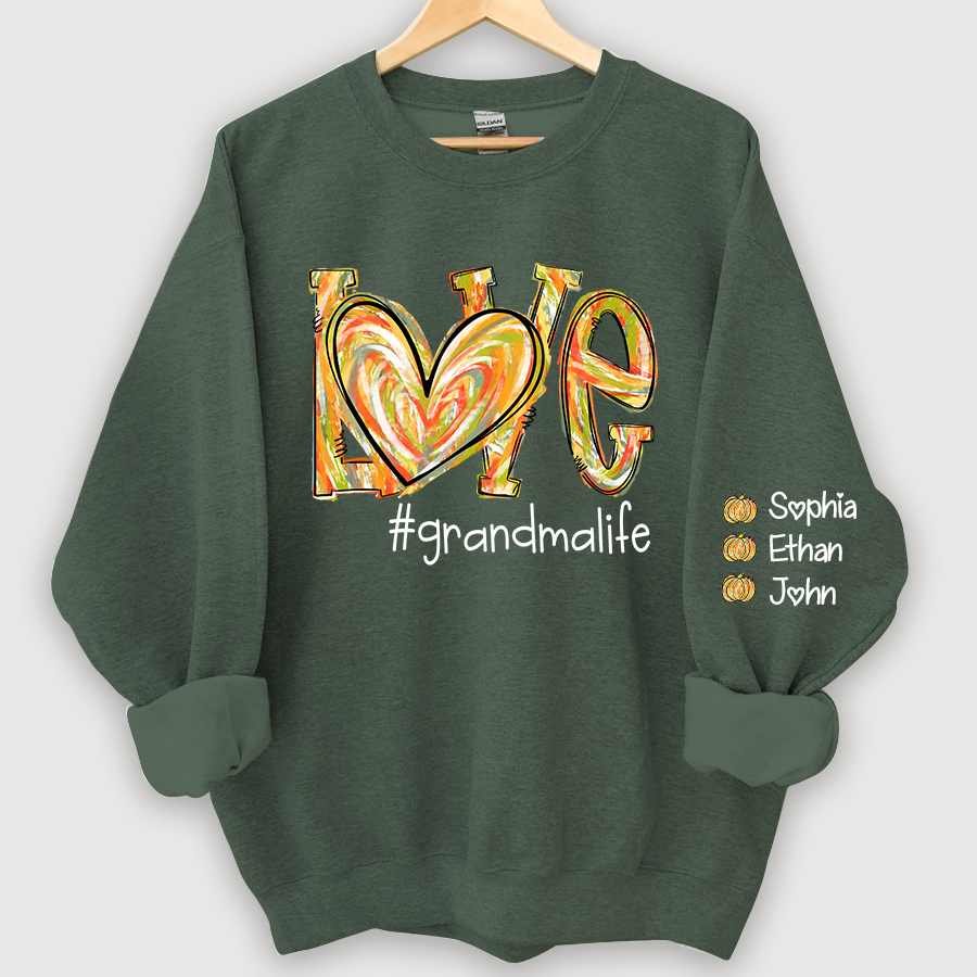 Love Grandmalife Pumpkin Color Painted And Grandkids Autumn Sweatshirt