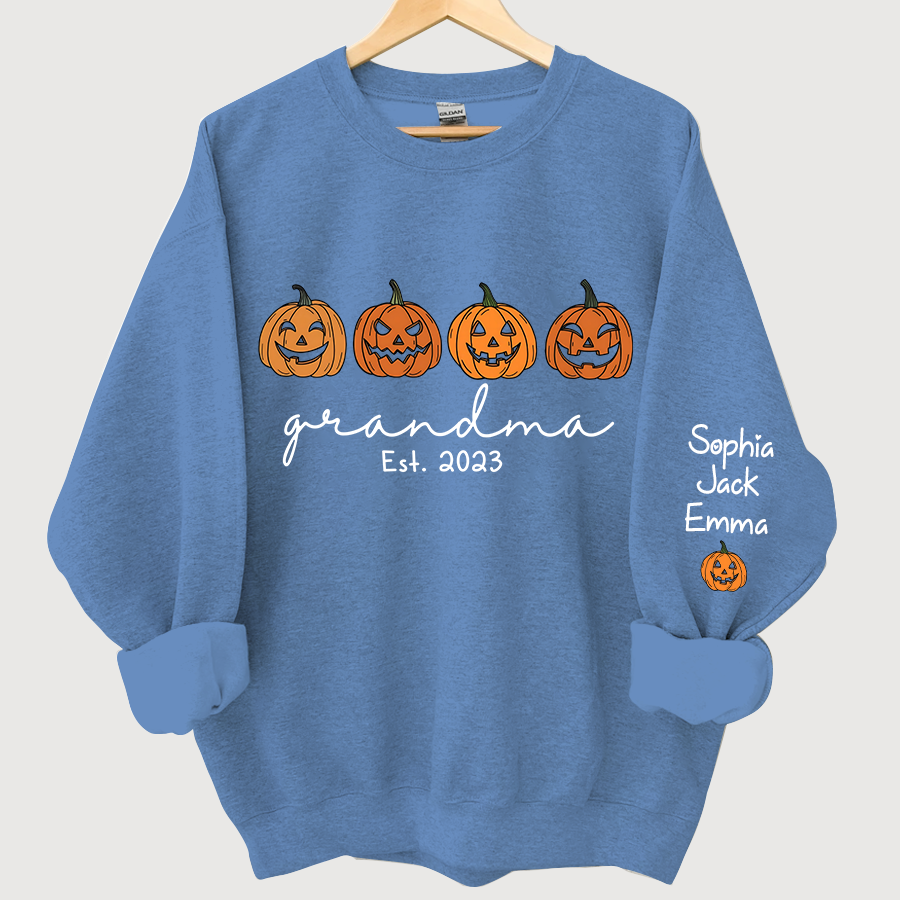 Grandma Est Pumpkin Face And Grandkids Autumn CL01 Sweatshirt