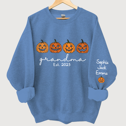 Grandma Est Pumpkin Face And Grandkids Autumn CL01 Sweatshirt