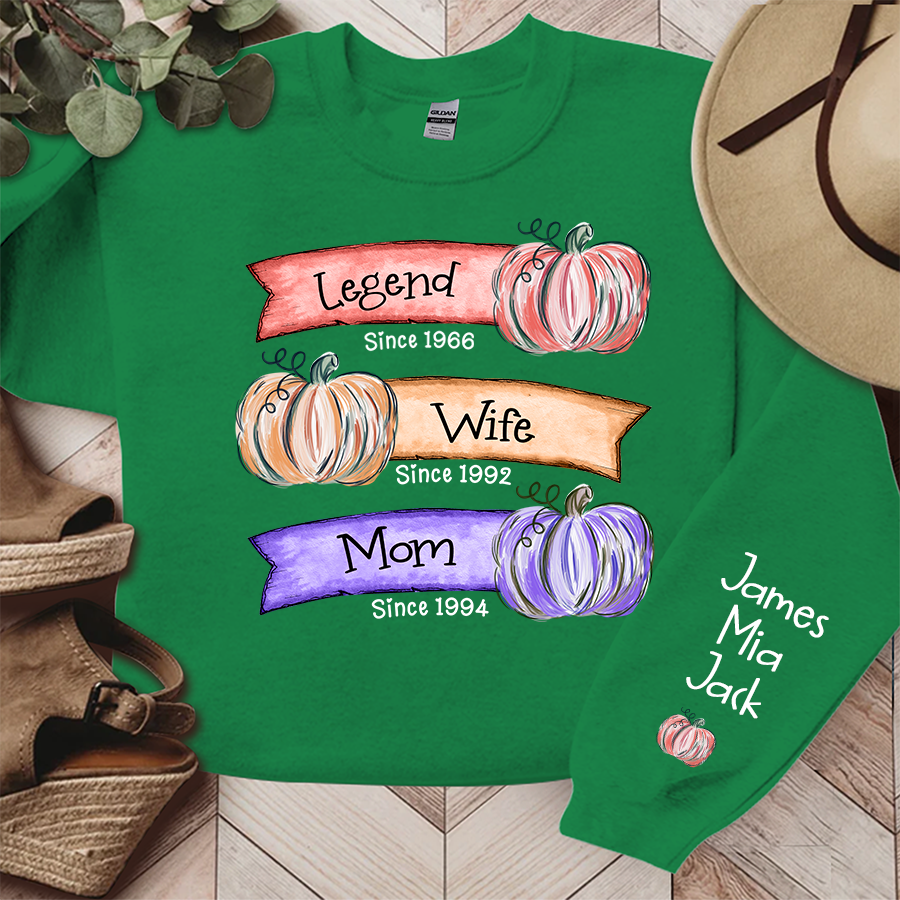 Grandma Est Pumpkin Sweatshirt, Custom Mama Sweatshirt with Children Name on Sleeve, Grandma Autumn Sweatshirt, Nana Pumpkin Sweatshirt
