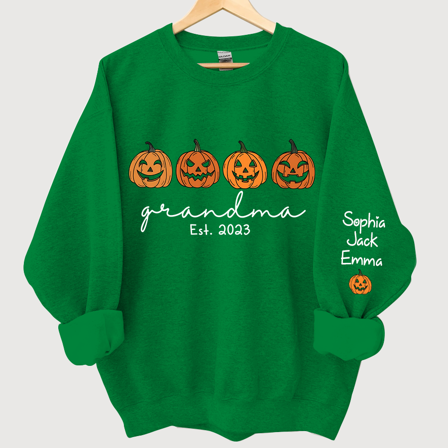 Grandma Est Pumpkin Face And Grandkids Autumn CL01 Sweatshirt