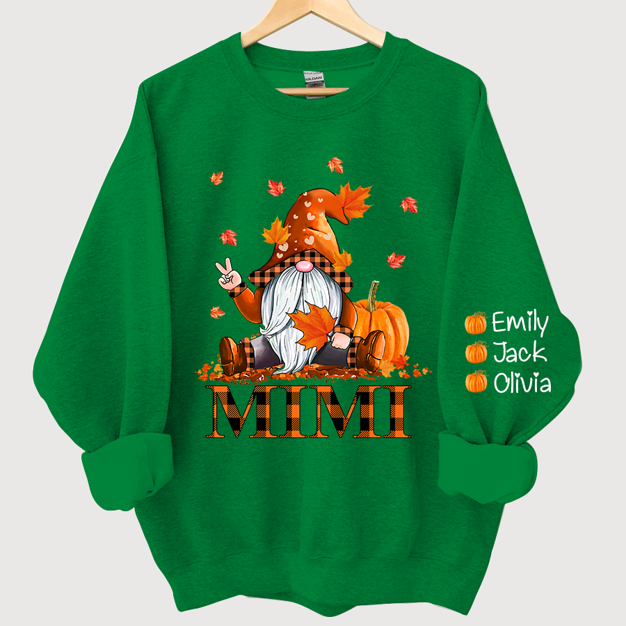 Mimi, Grandma Gnome Fall with Grandkids name Autumn Sweatshirt