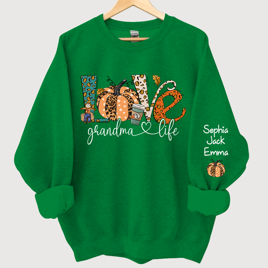 Love Grandmalife Leopard Pumpkin And Grandmkids Autumn Sweatshirt