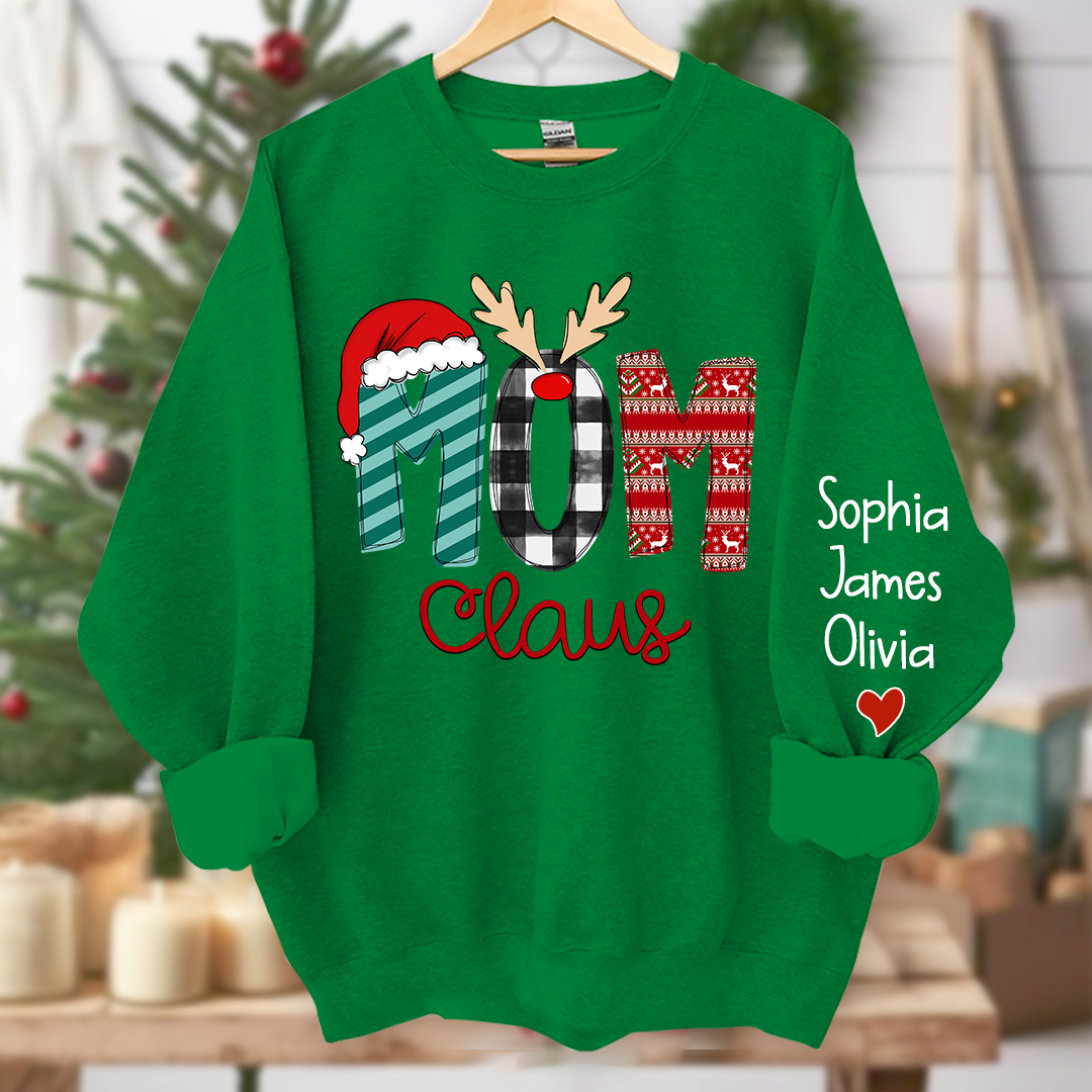 Merry Christmas  Mom Claus Sweatshirt, Custom Mom , Mama and Kids Sweatshirt