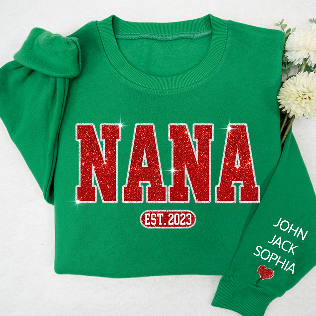 Glitter Custom Name Nana Mimi Grandma Est And Kids Sweatshirt