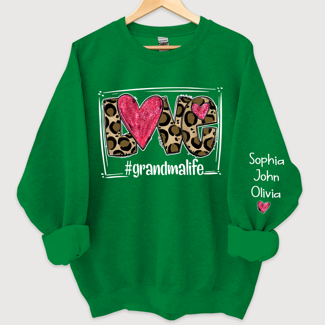 Love Grandmalife Leopard glitter And Grandkids Sweatshirt