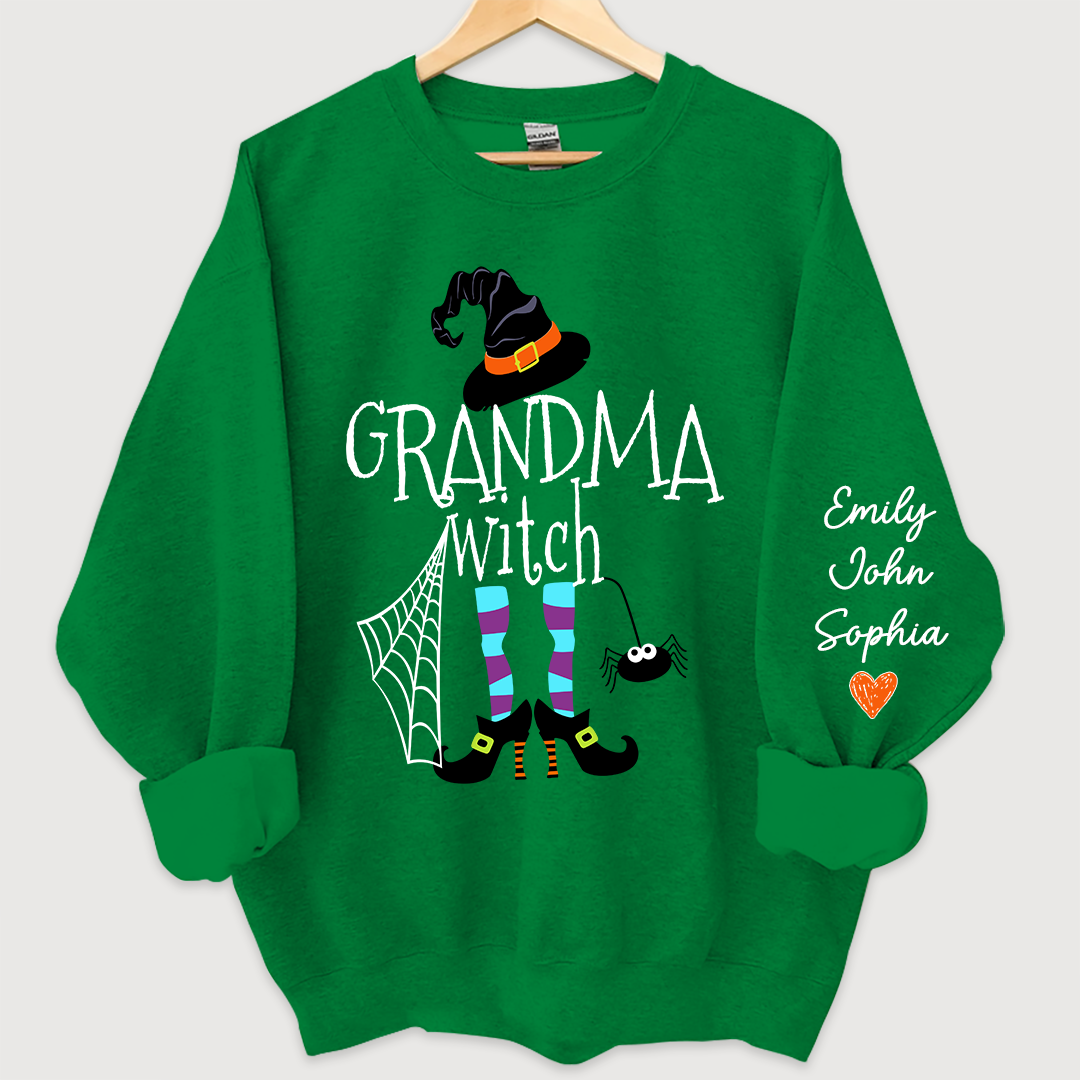 Personalized Grandma Witch Halloween And Grandkids Sweatshirt