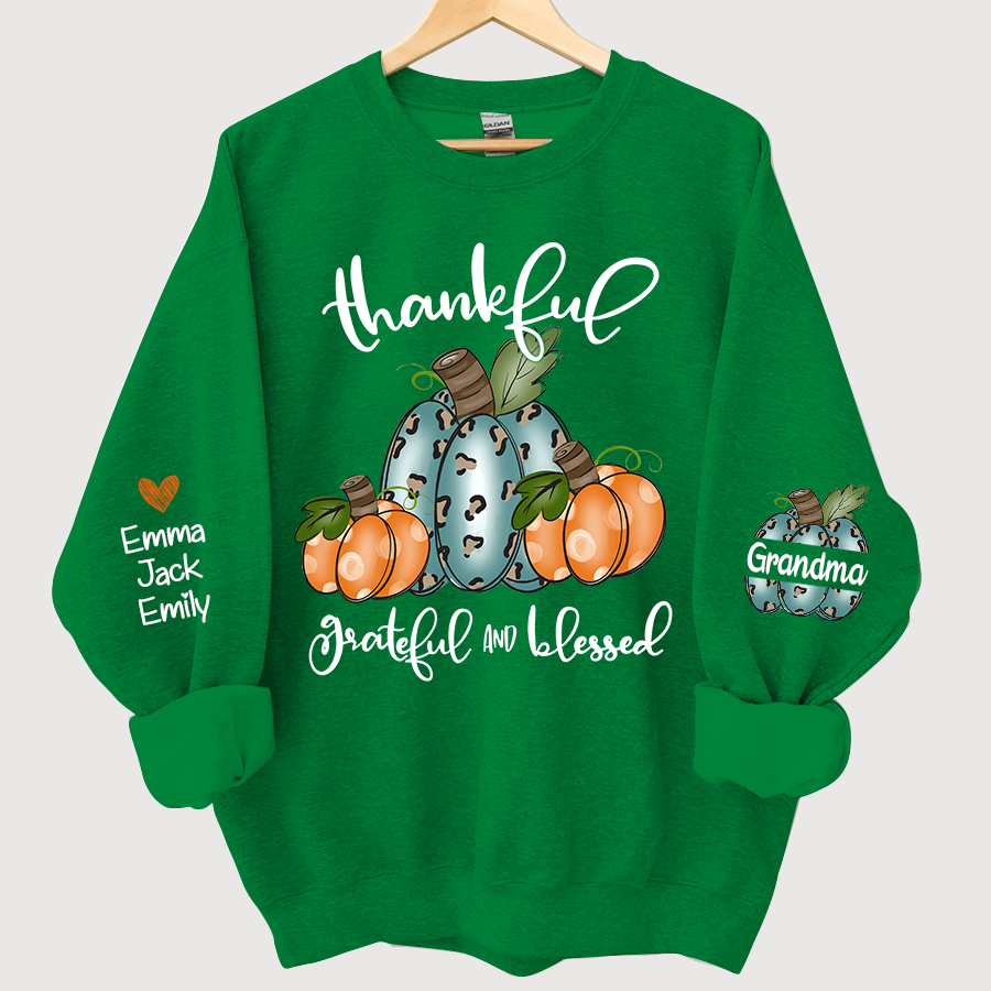Thankful Grateful And Blessed Grandma Pumpkin With Grandkids CL01 Sweatshirt