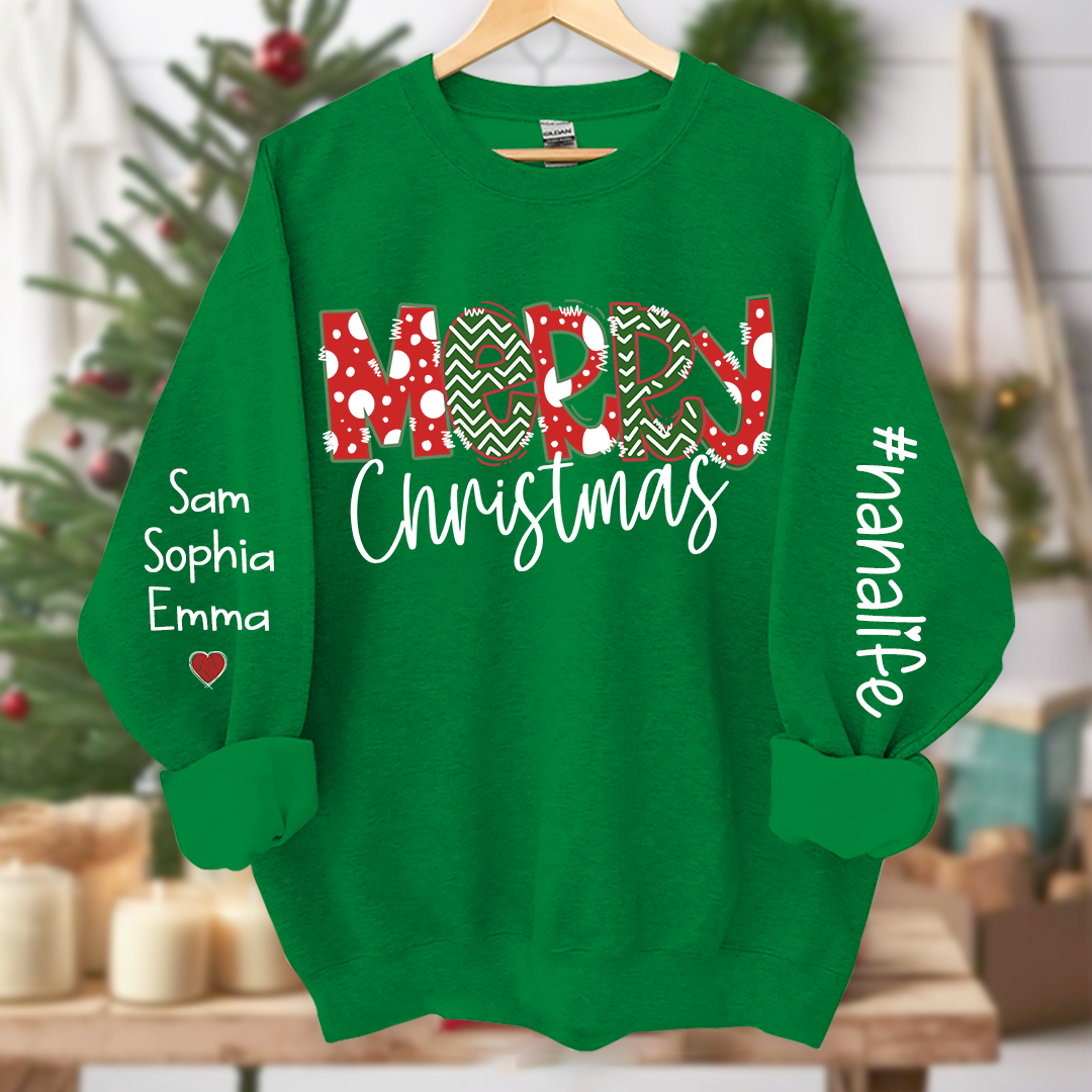 Merry Christmas Nanalife And Grandkids Names CL01 Sweatshirt