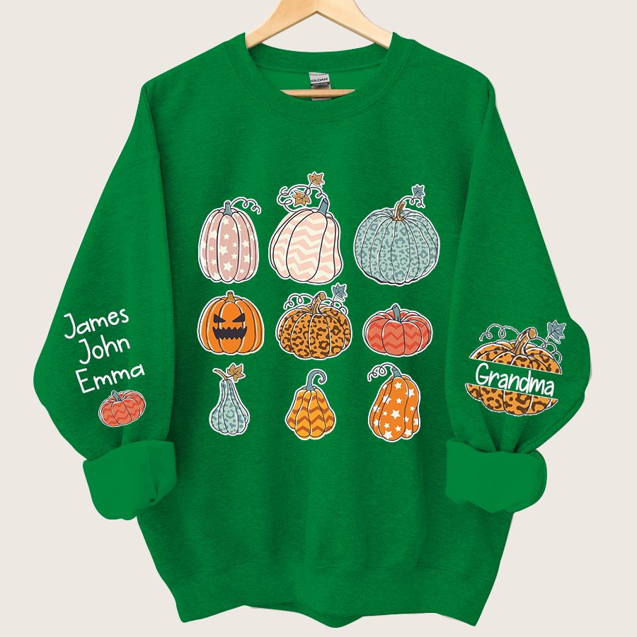 Personalized Grandma Pumpkin Varieties And Grandkids Names Sweatshirt