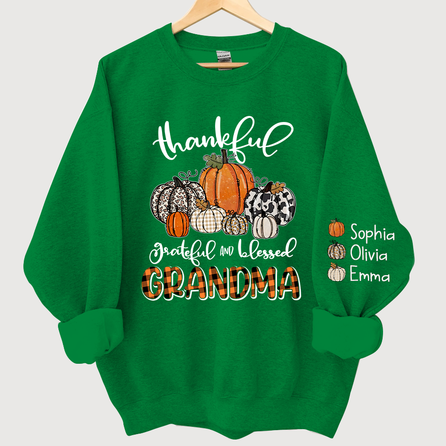 Personalized Thankful Grateful Blessed Grandma And Grandkids Autumn Sweatshirt