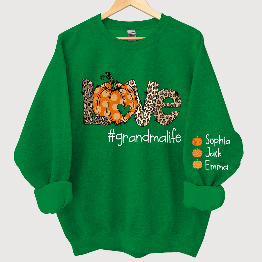 Love Grandma Life Pumpkin Heart And Grandkids CL01 Autumn Sweatshirt