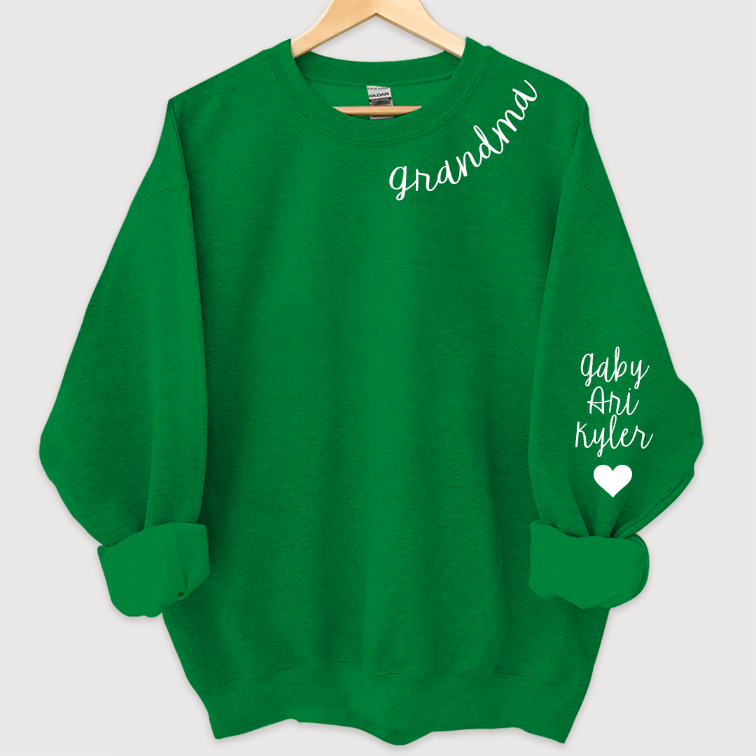Nana Sweatshirt with name on collar and Grandkids names on sleeve, Grandma Sweatshirt