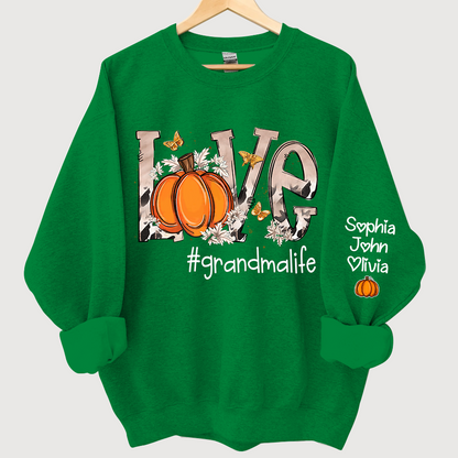 Personalized Love Grandmalife Pumpkin And Grandkids Sweatshirt
