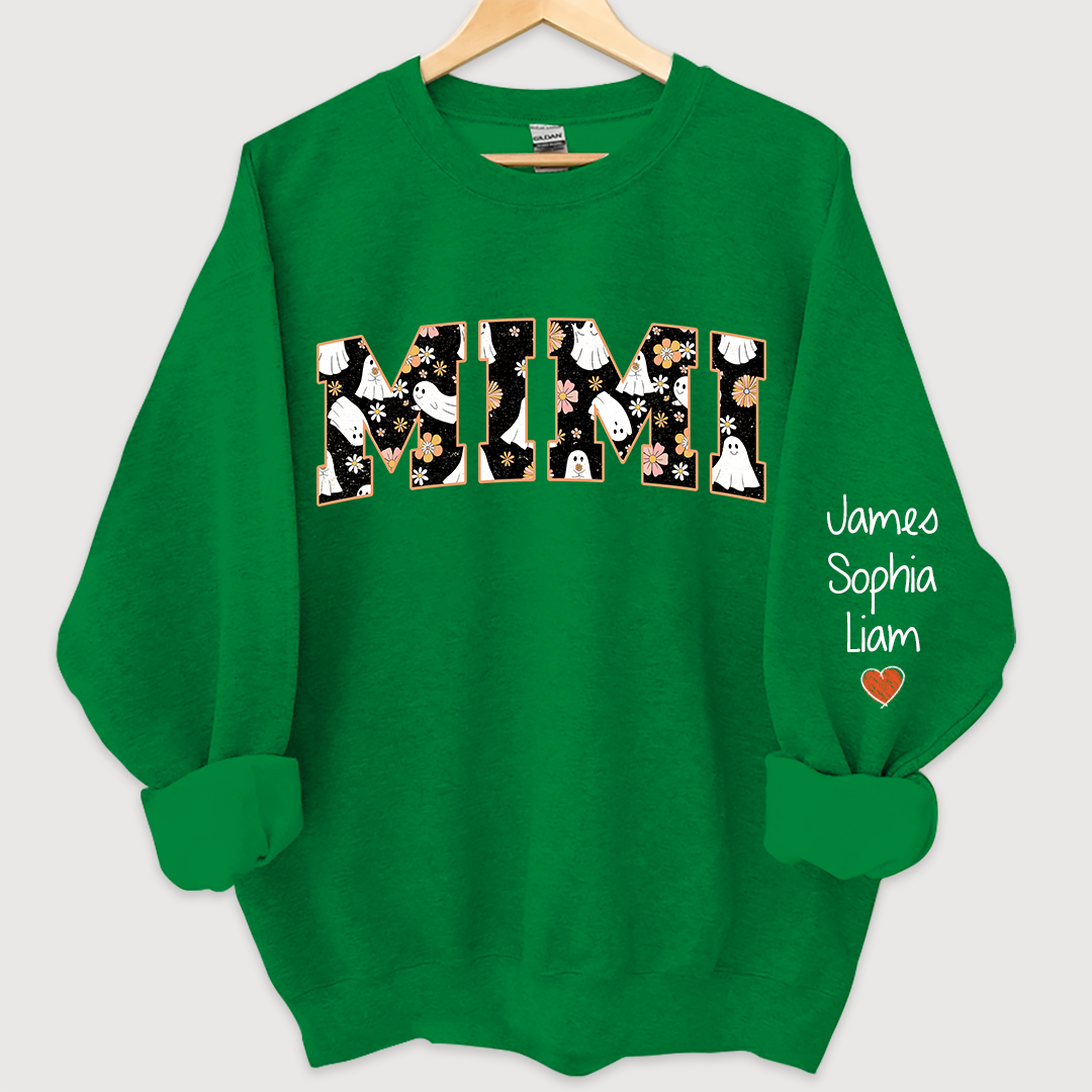 Retro Halloween, Groovy Halloween Mimi And Grandkids Name Sweatshirt