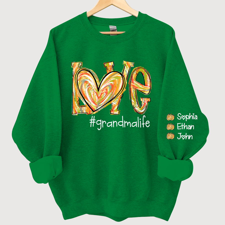 Love Grandmalife Pumpkin Color Painted And Grandkids Autumn Sweatshirt