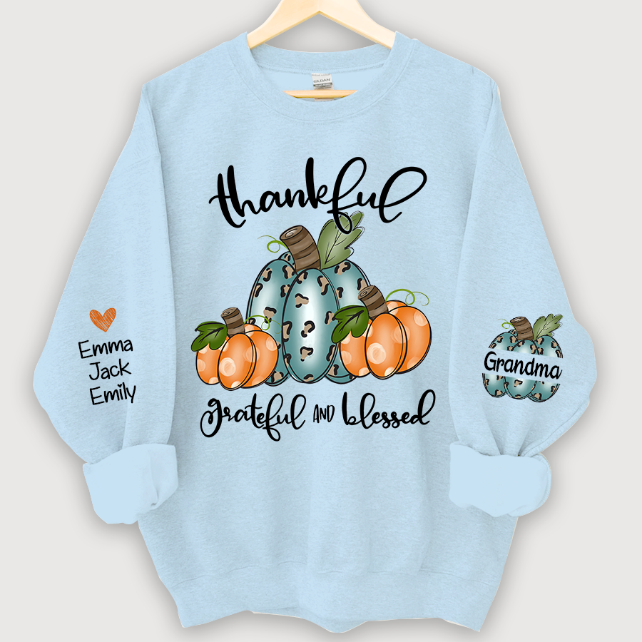 Thankful Grateful And Blessed Grandma Pumpkin With Grandkids CL01 Sweatshirt