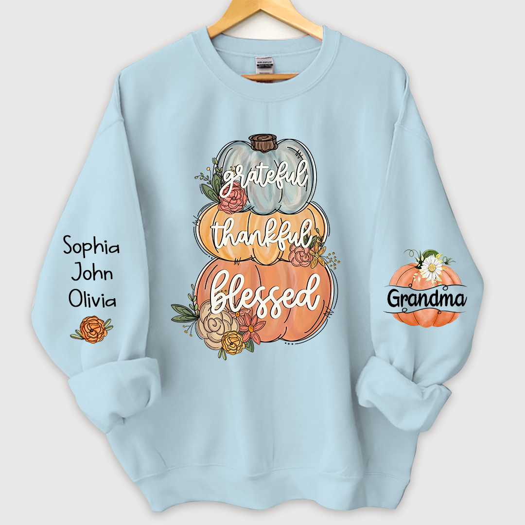Grateful Thankful Blessed Grandma Autumn And Grandkids Sweatshirt
