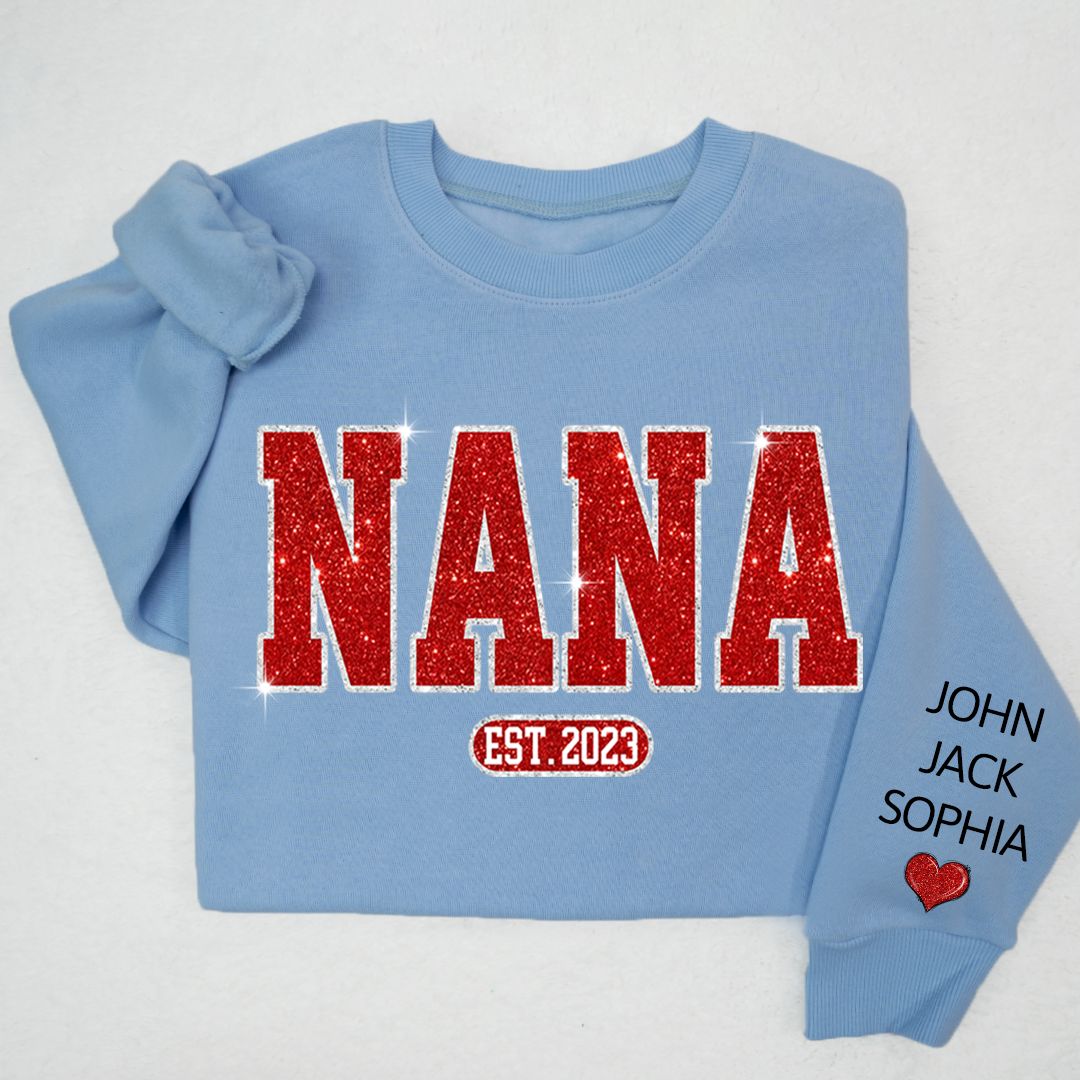 Glitter Custom Name Nana Mimi Grandma Est And Kids Sweatshirt