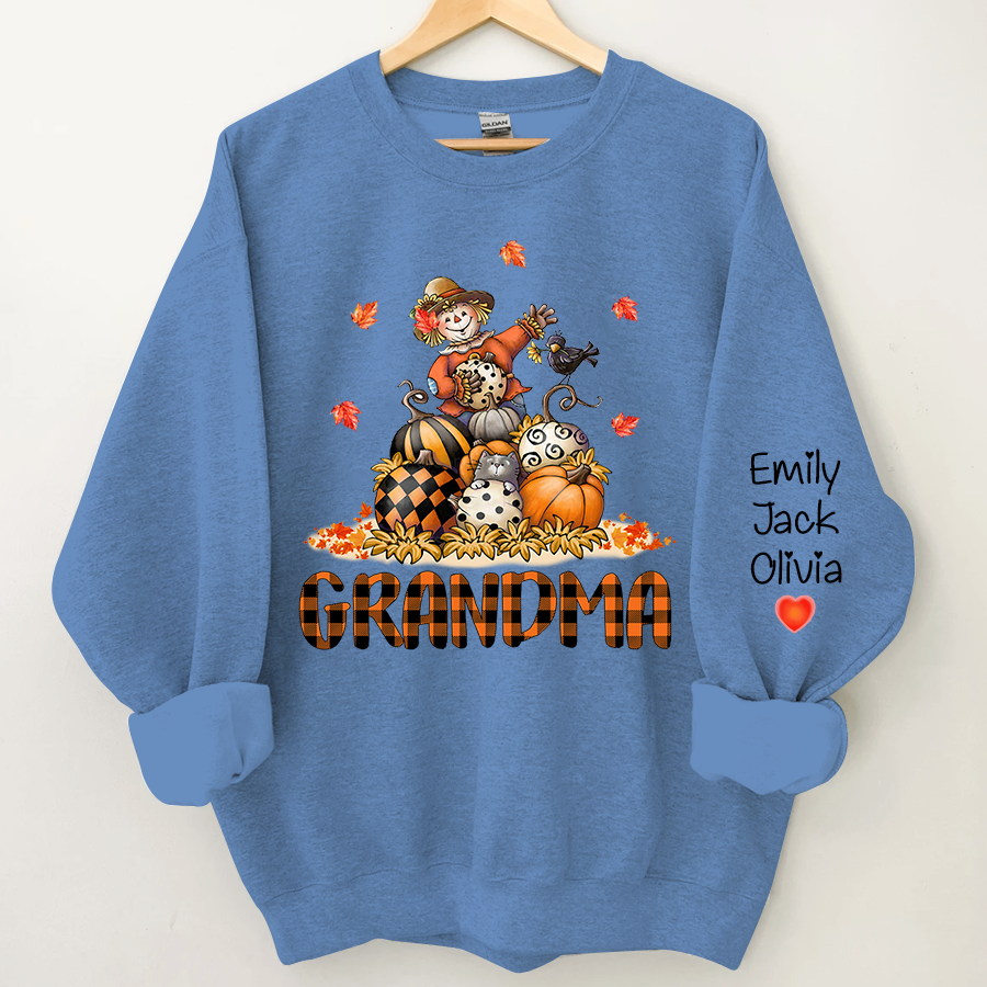 Grandma Fall Halloween Gift Custom Kidnames  Sweatshirt