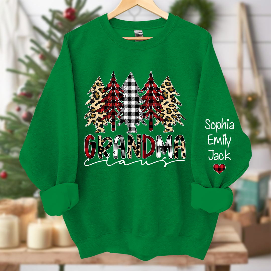 Personalized Christmas tree Grandma claus And Grandkids Sweatshirt