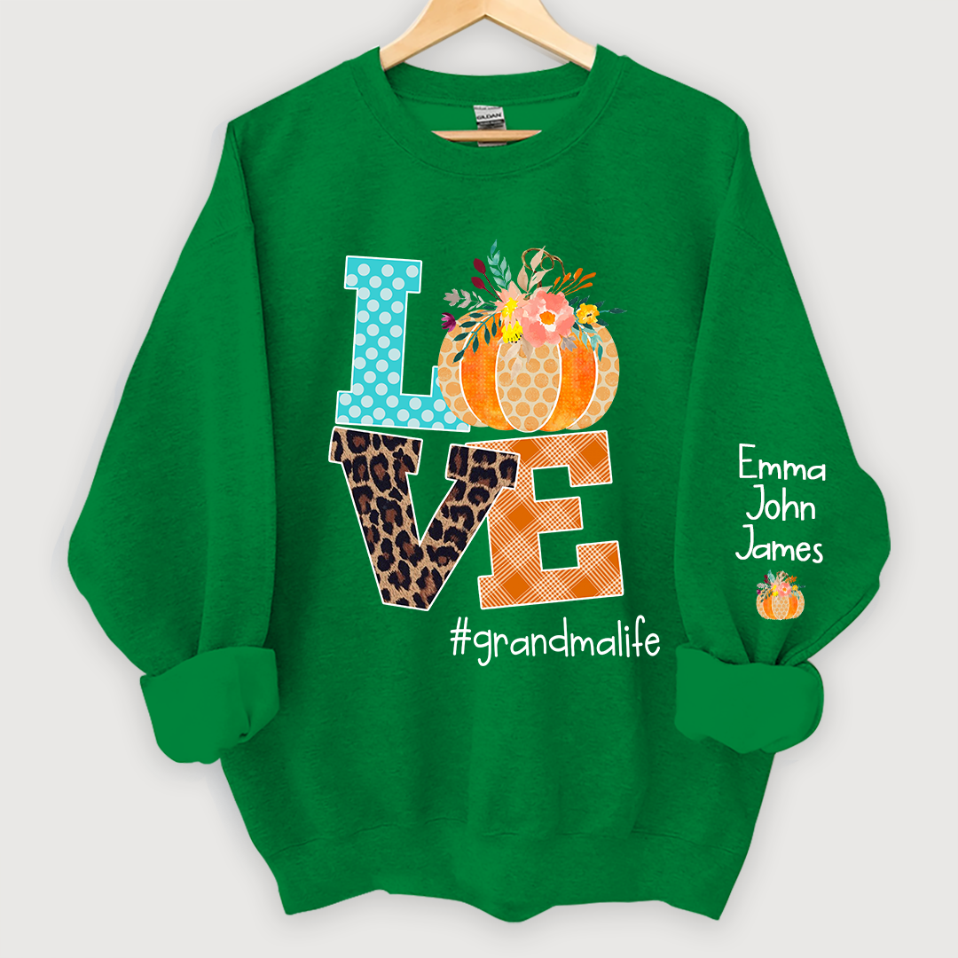 Love grandmalife Pumpkins Autumn And Grandkids Sweatshirt