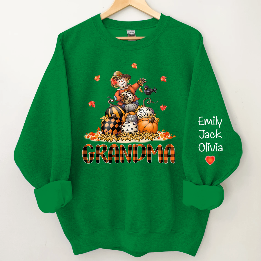 Grandma Fall Halloween Gift Custom Kidnames  Sweatshirt