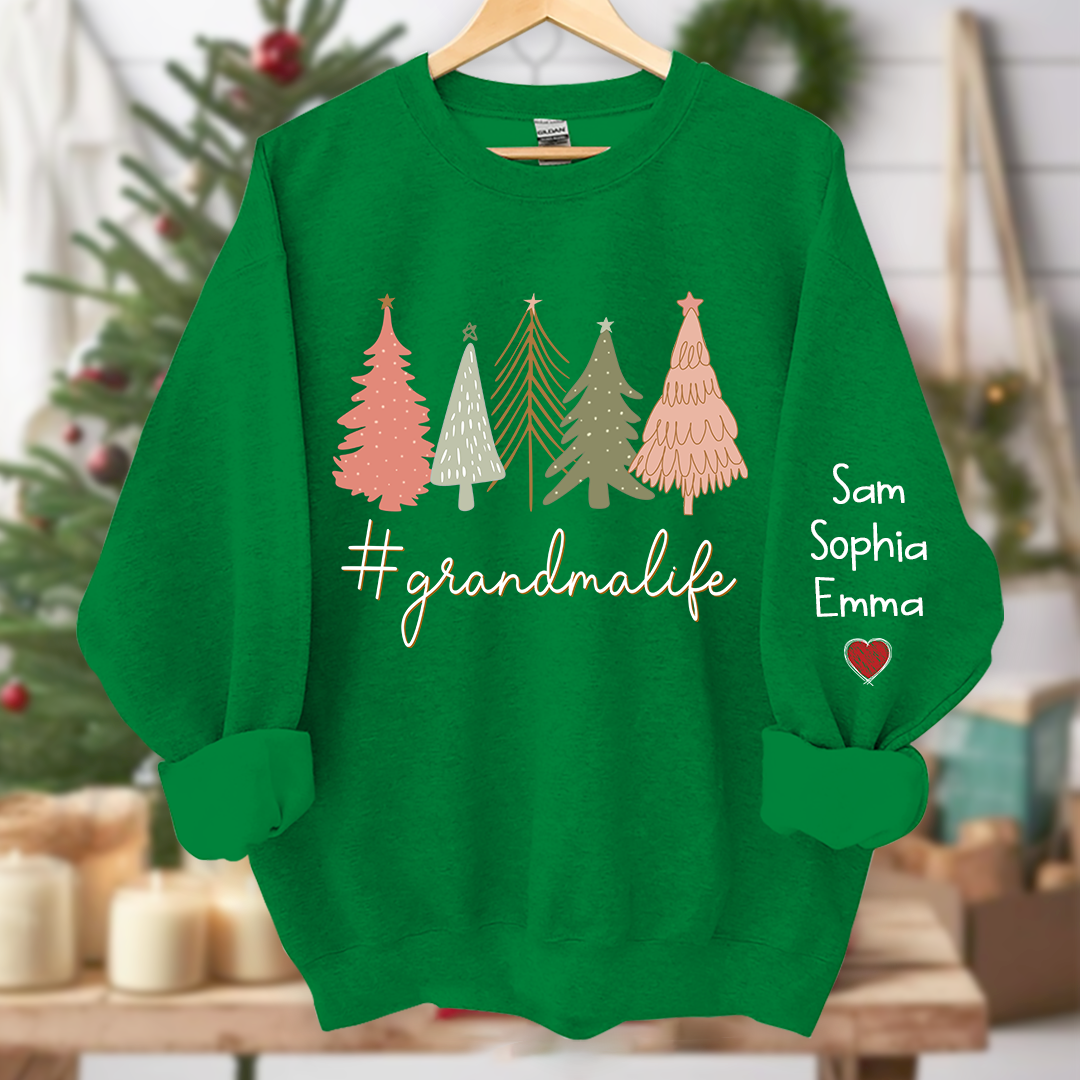 Christmas Tree Custom Grandmalife And Kids Merry Christmas, Grandma Gift Sweatshirt