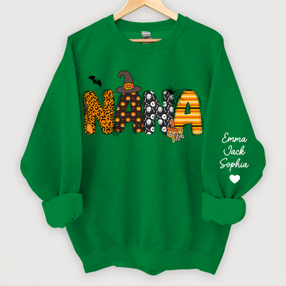 Personalized Halloween Nana Pumpkin Doodle Letters Design And Grandkids Sweatshirt