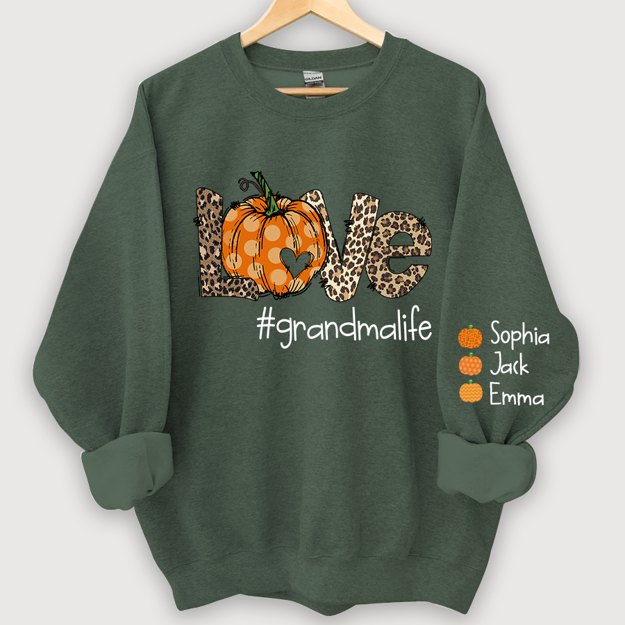 Love Grandma Life Pumpkin Heart And Grandkids CL01 Autumn Sweatshirt