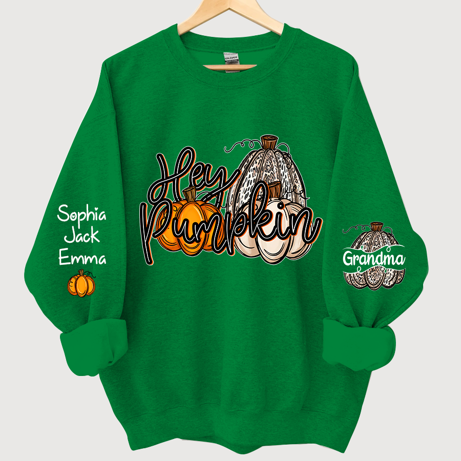Personalized Hey Pumpkin Grandma And Kids autumn Sweatshirt