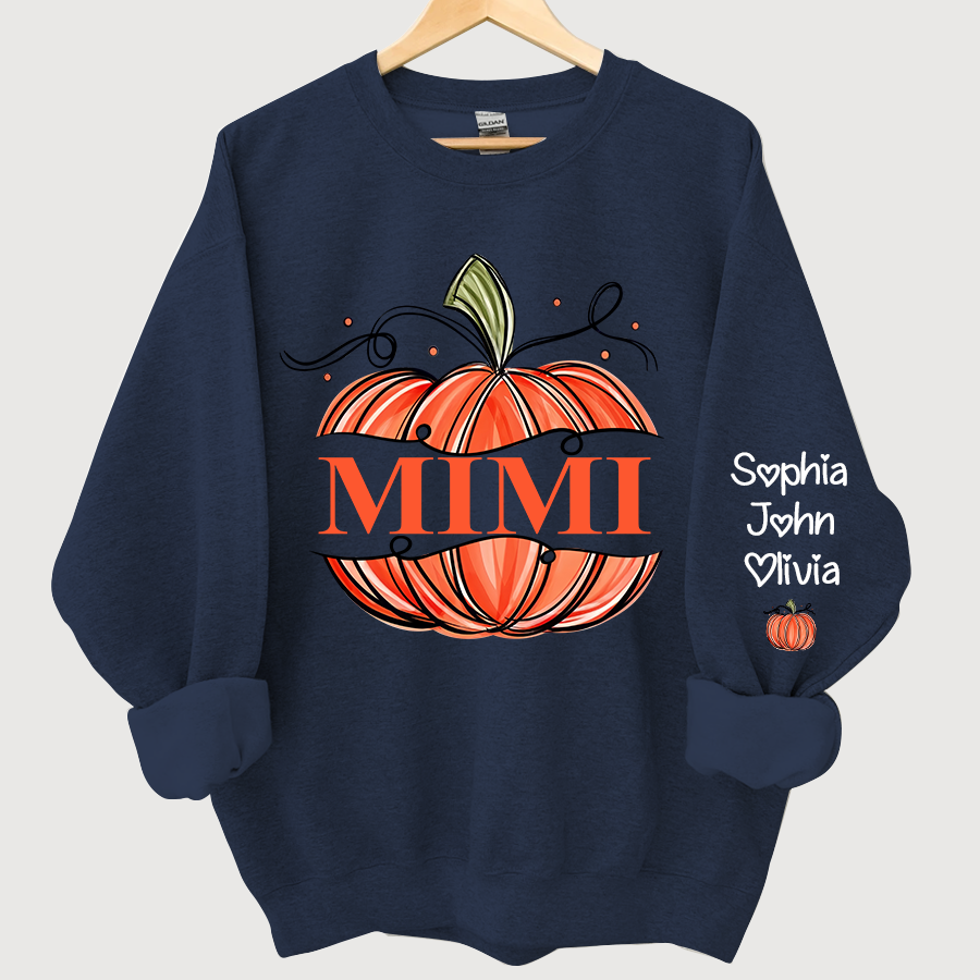 Orange Watercolor Pumpkin Mimi And Grandkids Autumn Sweatshirt