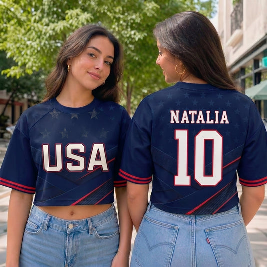 Custom Women's USA 2026 Jersey Crop Tee - Personalized Birthday Gifts For Soccer Lovers, Sports Fans, Sports Lovers - Stars, Stripes & Soccer Pride