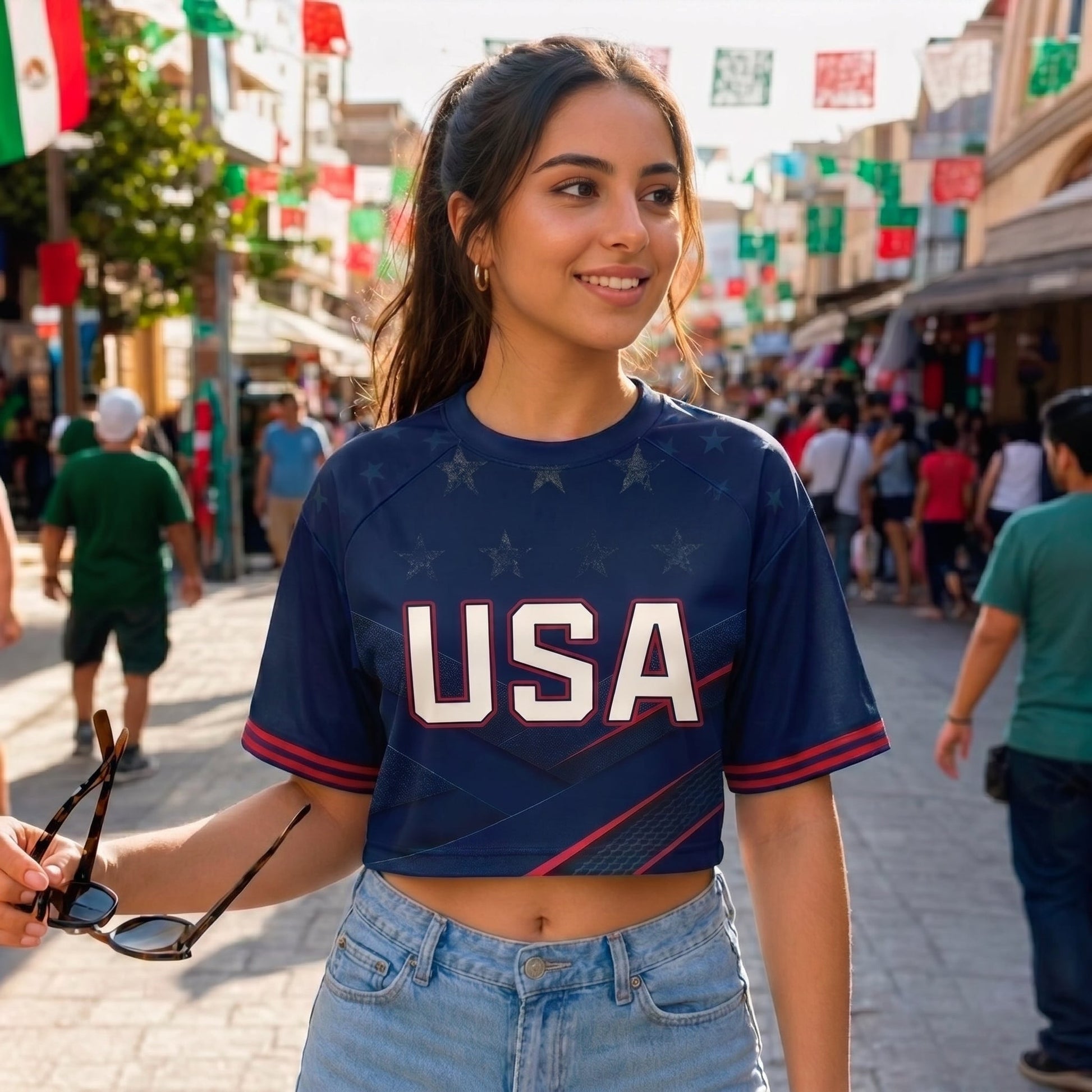 Custom Women's USA 2026 Jersey Crop Tee - Personalized Birthday Gifts For Soccer Lovers, Sports Fans, Sports Lovers - Stars, Stripes & Soccer Pride
