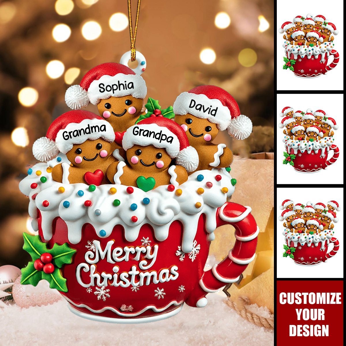 Custom Gingerbread Family Ornament – Christmas Tree Decoration with Names