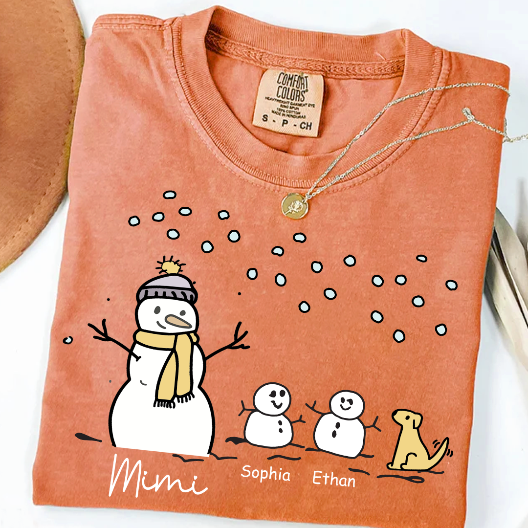 Comfort Colors® Mimi Snowman Dog with Grandkids – Christmas Gifts T-Shirt