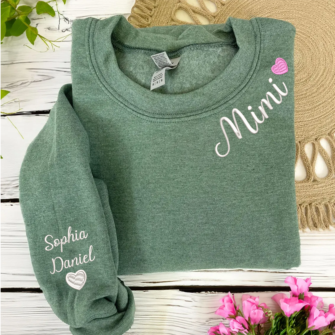Embroidered Mimi Heart Personalized Mimi and Grandkids