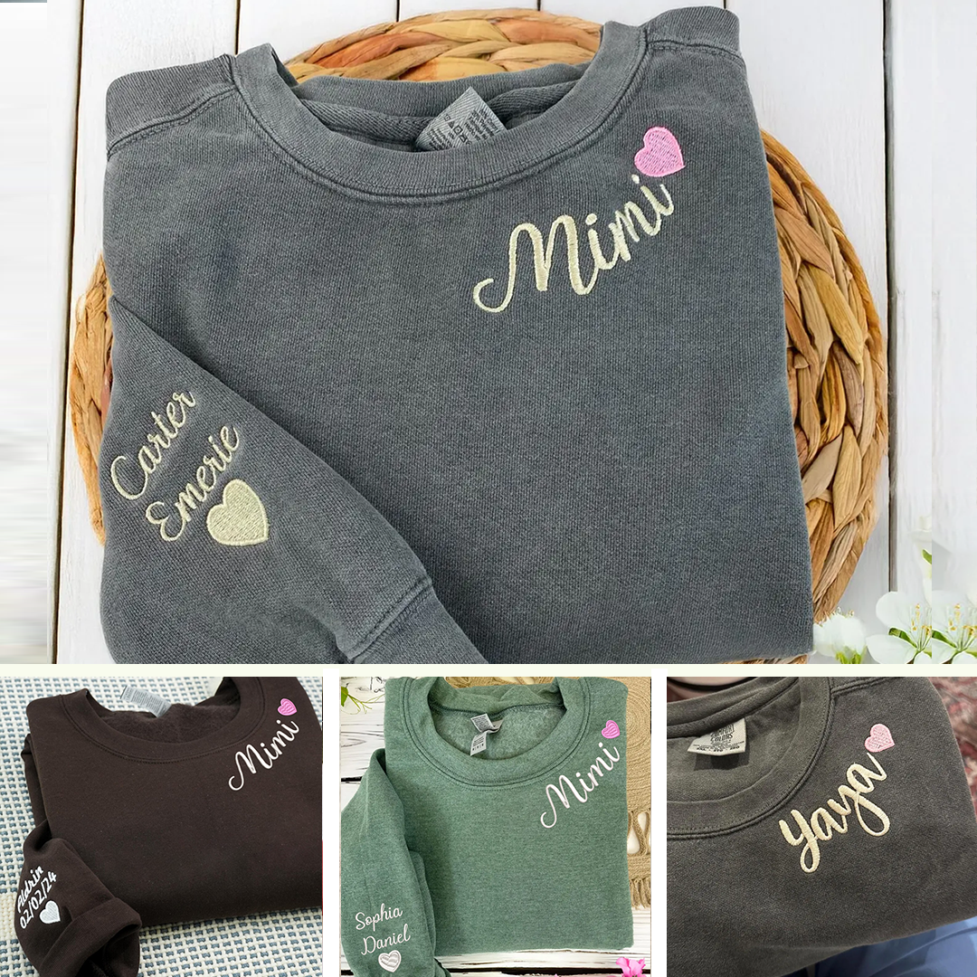 Embroidered Mimi Heart Personalized Mimi and Grandkids