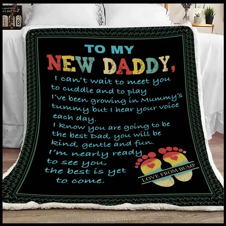 godmerch - Gift From Bump, To My New Daddy Sherpa Blanket, New Daddy Black Fleece Blanket