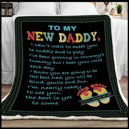 godmerch - Gift From Bump, To My New Daddy Sherpa Blanket, New Daddy Black Fleece Blanket
