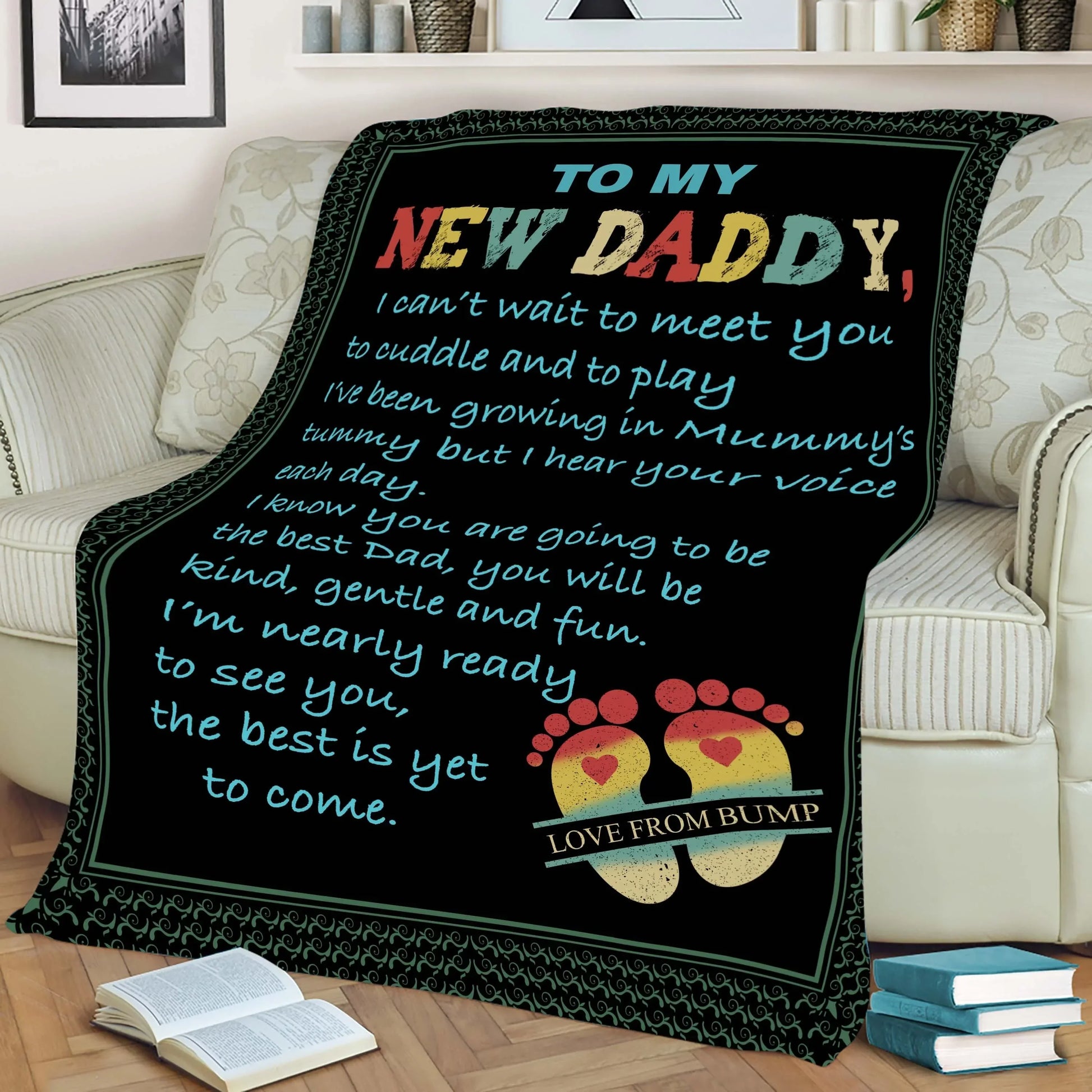 godmerch - Gift From Bump, To My New Daddy Sherpa Blanket, New Daddy Black Fleece Blanket