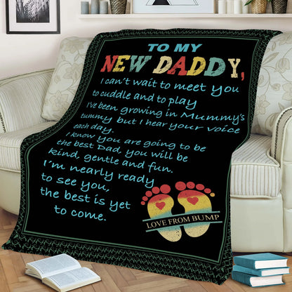 godmerch - Gift From Bump, To My New Daddy Sherpa Blanket, New Daddy Black Fleece Blanket