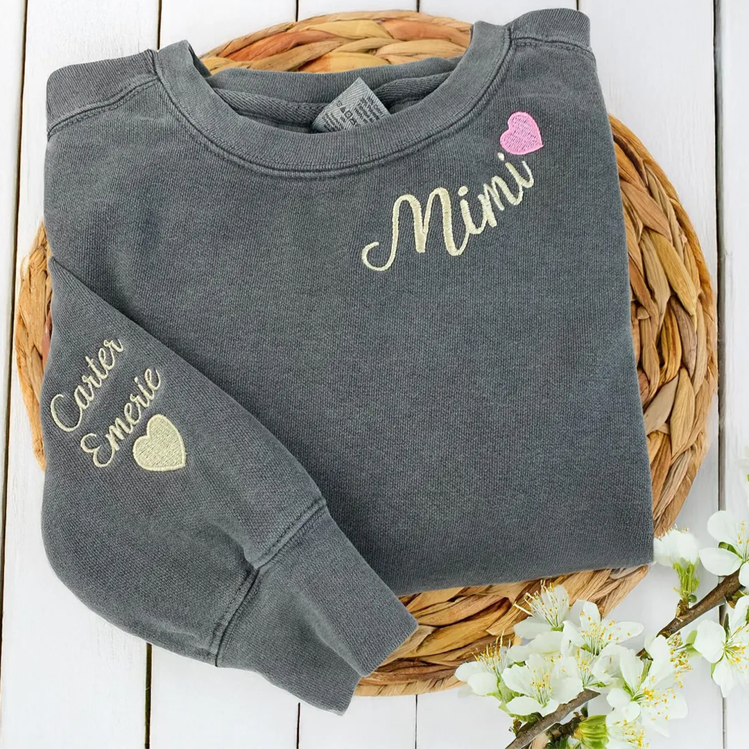 Embroidered Mimi Heart Personalized Mimi and Grandkids
