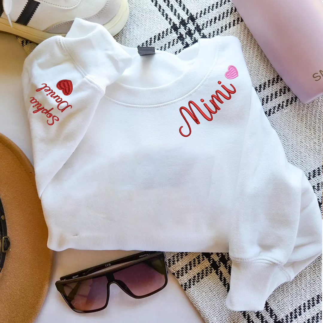 Embroidered Mimi Heart Personalized Mimi and Grandkids