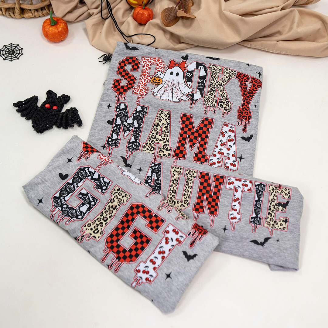 Custom Spooky Gigi And Grandkids Halloween Bow T-shirt