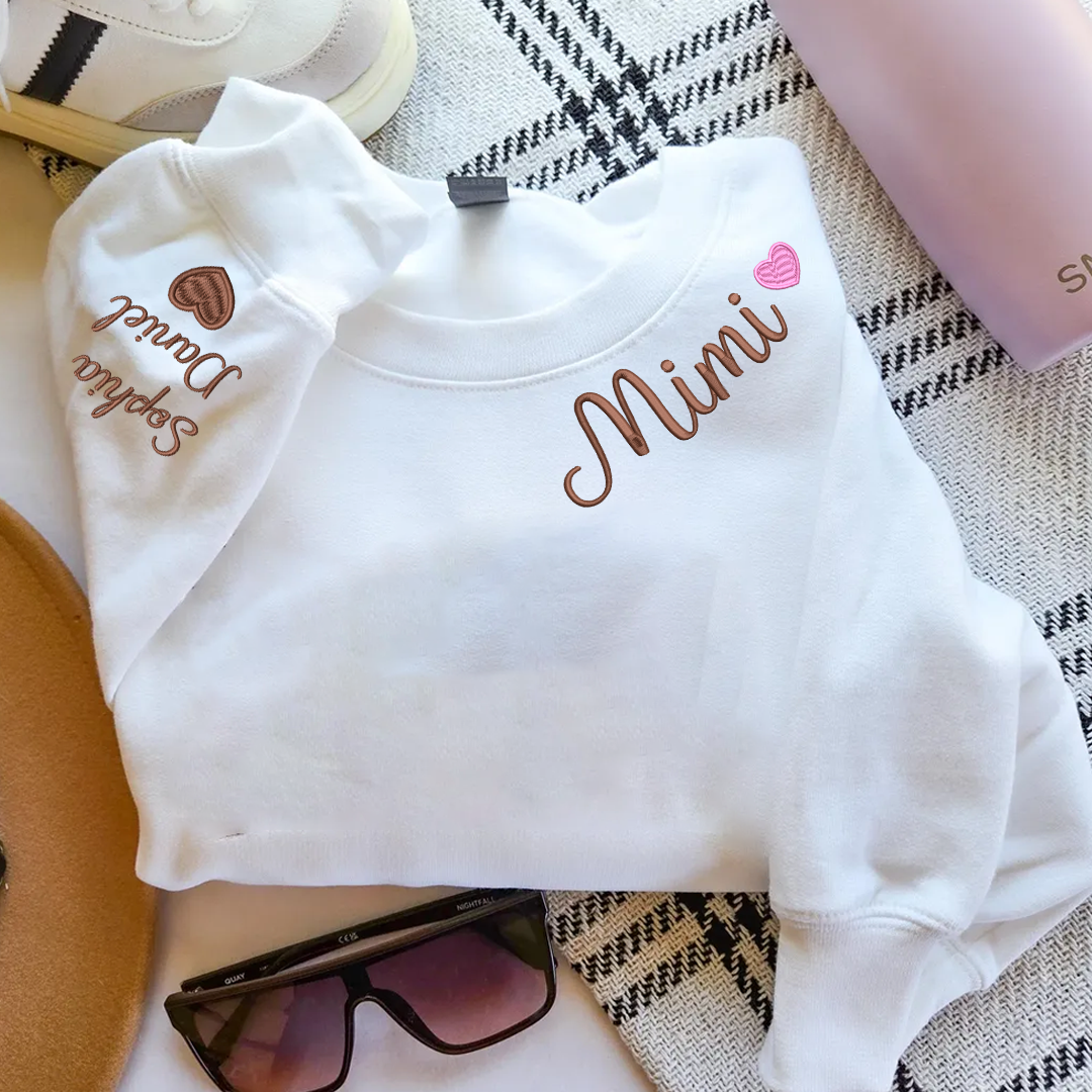 Embroidered Mimi Heart Personalized Mimi and Grandkids