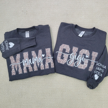 Personalized Leopard Mama And Kids Women Oversized Sweatshirts Thumbhole Long Sleeve, Thumbhole Fall Side Slit Pullover