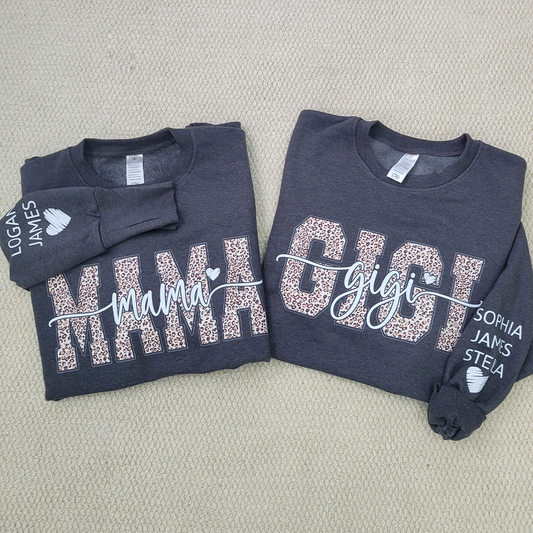 Personalized Leopard Mama And Kids Women Oversized Sweatshirts Thumbhole Long Sleeve, Thumbhole Fall Side Slit Pullover