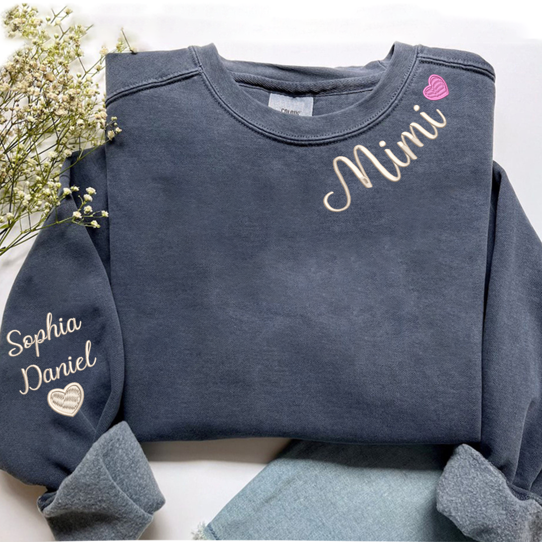 Embroidered Mimi Heart Personalized Mimi and Grandkids